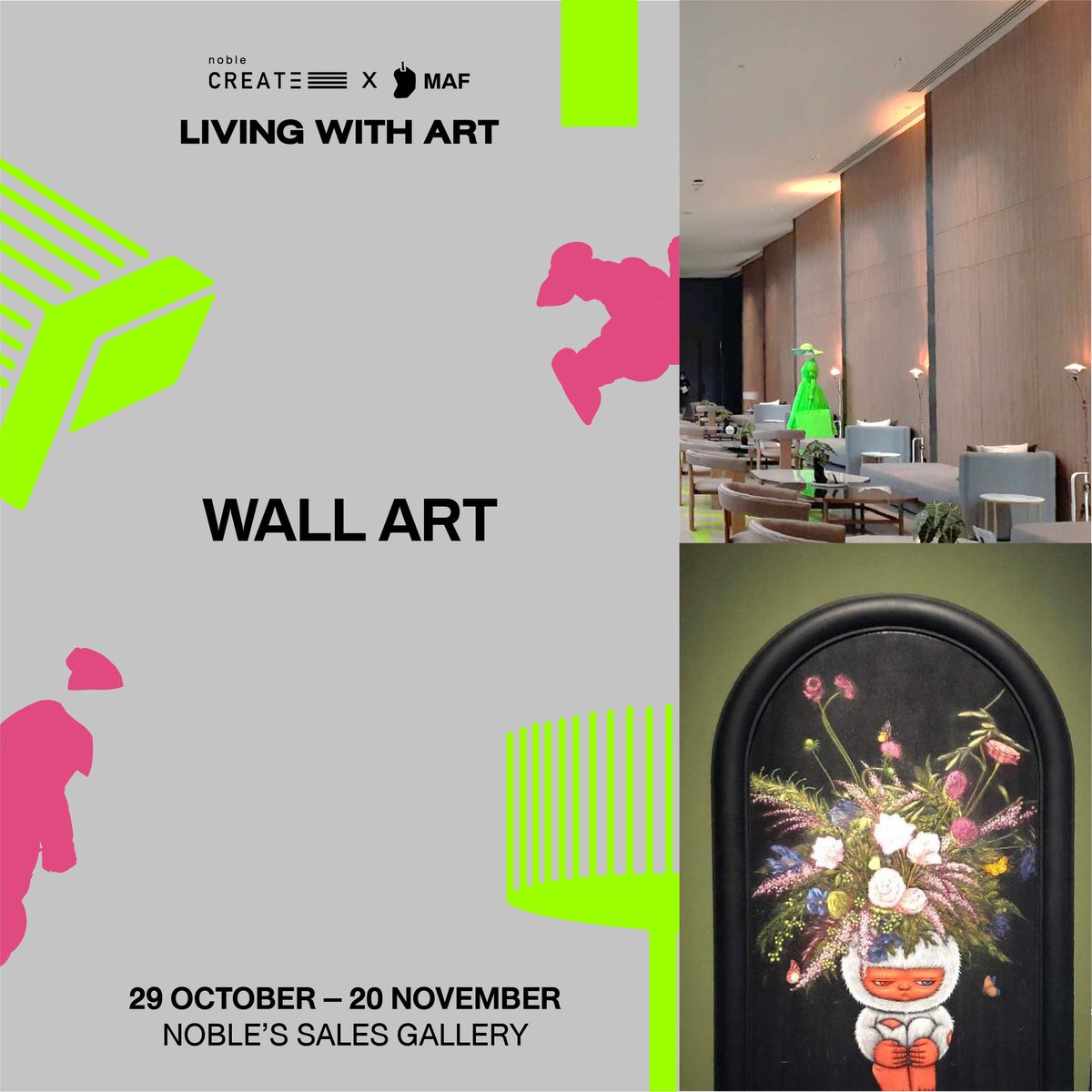 MangoArtFest's tweet photo. Last but not least, do not skip the art wall when visiting the "Living with Art" exhibition. 
The opening will take place at Noble Create Sale Gallery on October 29. Please check back with us for our opening program. https://t.co/Z2VFuhPQI7