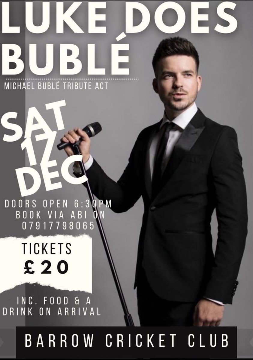 UK's No1 Michael Buble tribute comes to Barrow Cricket Club on Saturday 17th December. Be quick as tickets are selling fast