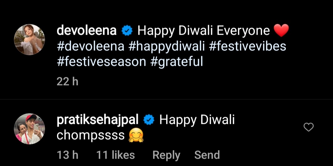 Love_Praleena's tweet photo. Pratik's Happy Diwali wish for Devoleena ❤️ 
@realsehajpal @Devoleena_23 

#PratikSehajpal #DevoleenaBhattacharjee 
#PraLeena #Diwali https://t.co/Lvqbg7WYfq