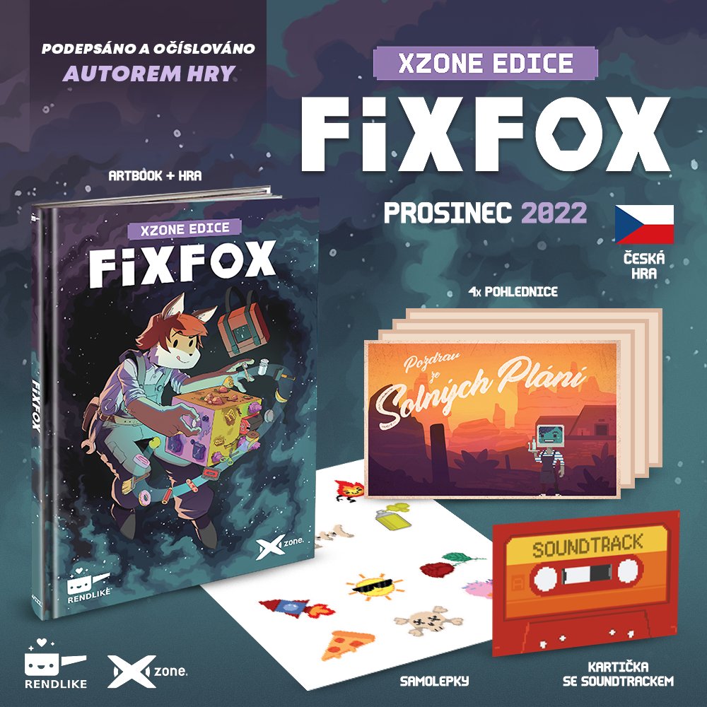 XzoneCZ's tweet photo. Osmým přírůstkem do rodiny Xzone Edic je pohodová open-world 2D adventura FixFox! @fixfoxgame Hra se dočká nejen krásného fyzického balení s vlastnoručním podpisem autora a tradičním mini-artbookem, ale také profesionální české lokalizace 🇨🇿 >>> https://t.co/VER2viEEK2 https://t.co/zbcVKAiQ5M