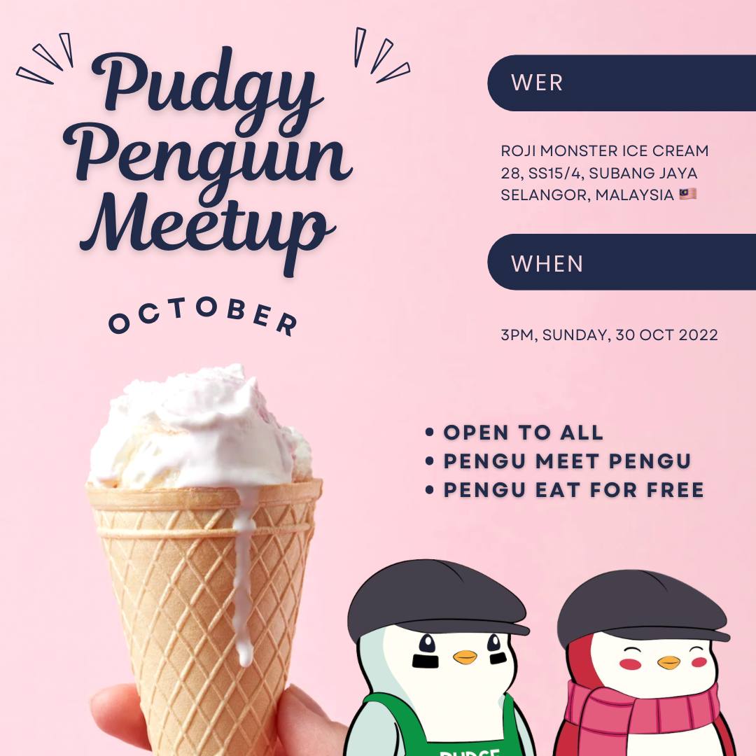 nicrypt20's tweet photo. The @Pudgy_Asia Malaysian penguins are arranging a smol meet up with FREE ICE CREAM this coming Sunday! 

Deets are below, DM me to join our telegram group! All @pudgypenguins holders are welcome to join ❤️ https://t.co/wxSytcG8qH