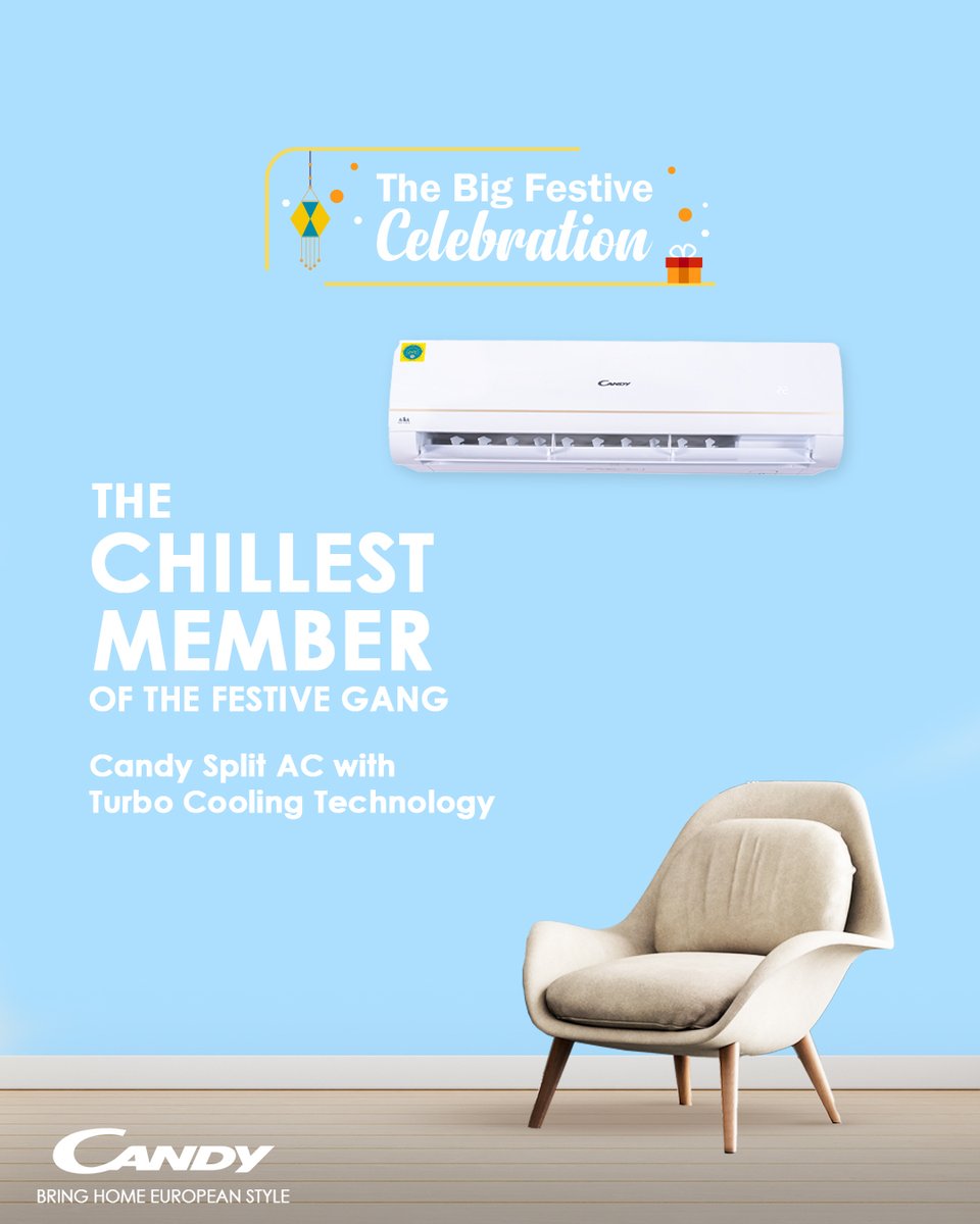 AppliancesCandy's tweet photo. Always ready for a party! Candy Split AC makes sure to keep your festive spirit chill. With Turbo Cooling Technology, keep the ambience of your home always on point.

Buy yours today! 
https://t.co/Fe5ASidnrL

#Candy #CandyAppliances #CandyAC #HomeAppliances #Diwali #Diwali2022 https://t.co/wcAyHc7ED1