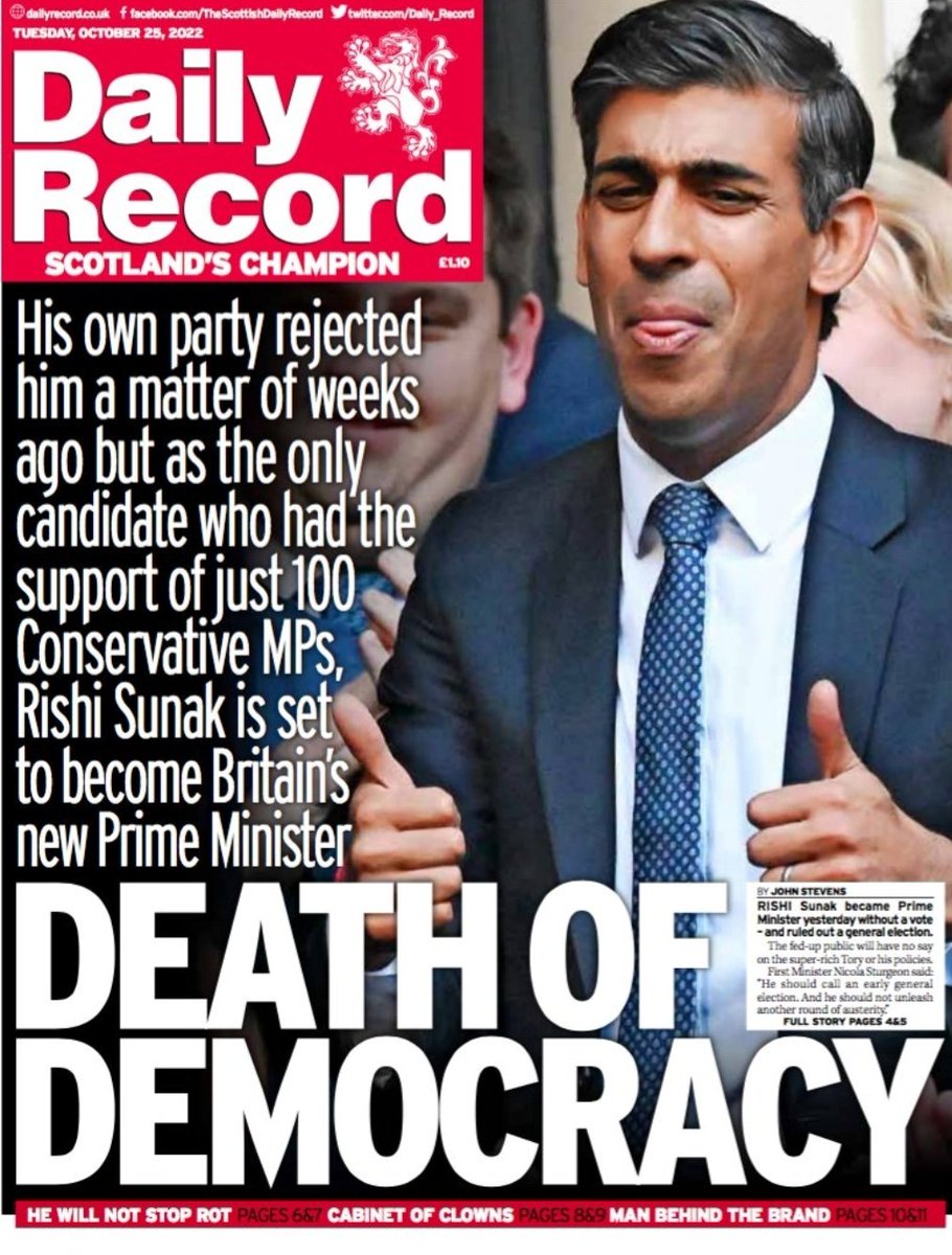 Y'know, it's funny. There was no such front page in 2007 when Brown became PM without a vote (no GE til 2010) or in 2014 when @NicolaSturgeon became FM without a vote (no Scottish elex til 2016) It's **almost** as if their pearl clutching sanctimony is actually partisanship...