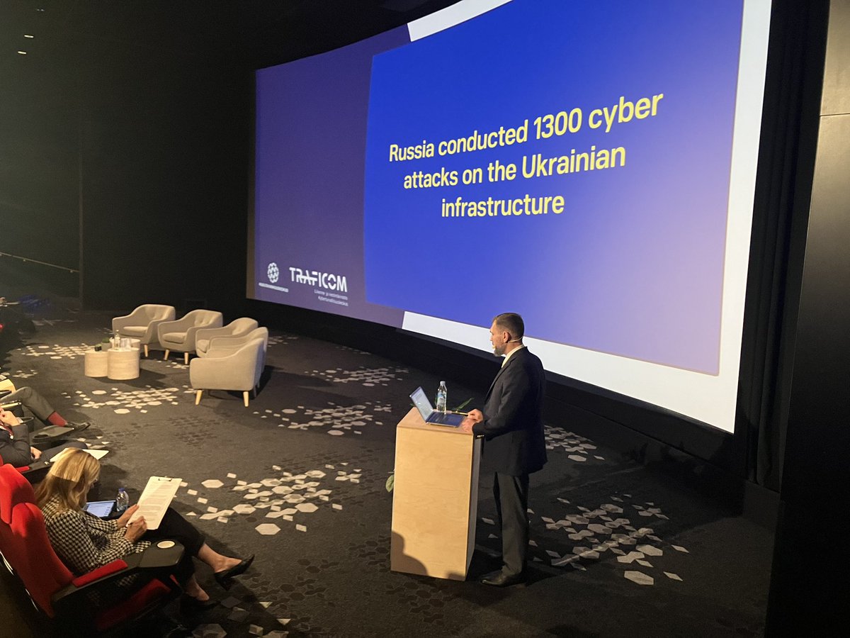 jussi_toivanen's tweet photo. Ukrainan Deputy Minister for Digital Transformation @GDubynskyi puhuu parhaillaan #tietoturva22 -seminaarissamme. Varaministeri Dubinskyin aiheena on Ukrainan digitaalisen yhteiskunnan puolustaminen. #tietoturva #kyber #tietoturva22 #tietoturva2022 https://t.co/DbNFzOcynM