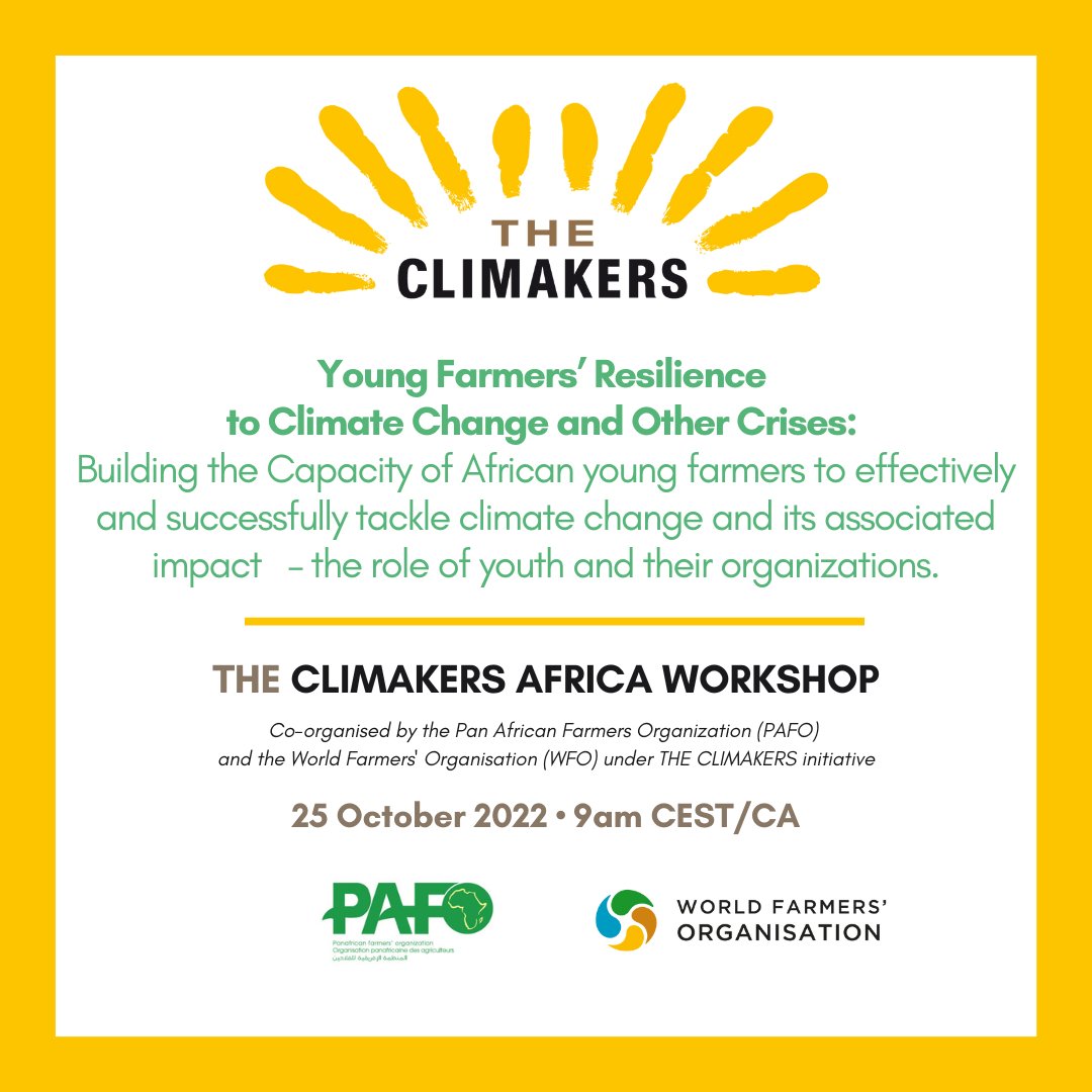 theclimakers's tweet photo. DON'T MISS IT!
#TheClimakers Africa Workshop is about to start!
Organised in the framework of @pafo_africa #iyfs22, the hybrid workshop is going to highlight #YoungFarmers' Resilience strategies & best practices to face #ClimateChange and other crises:
โก๏ธhttps://t.co/narjWrp4Zq https://t.co/Mx9NJPTIsd