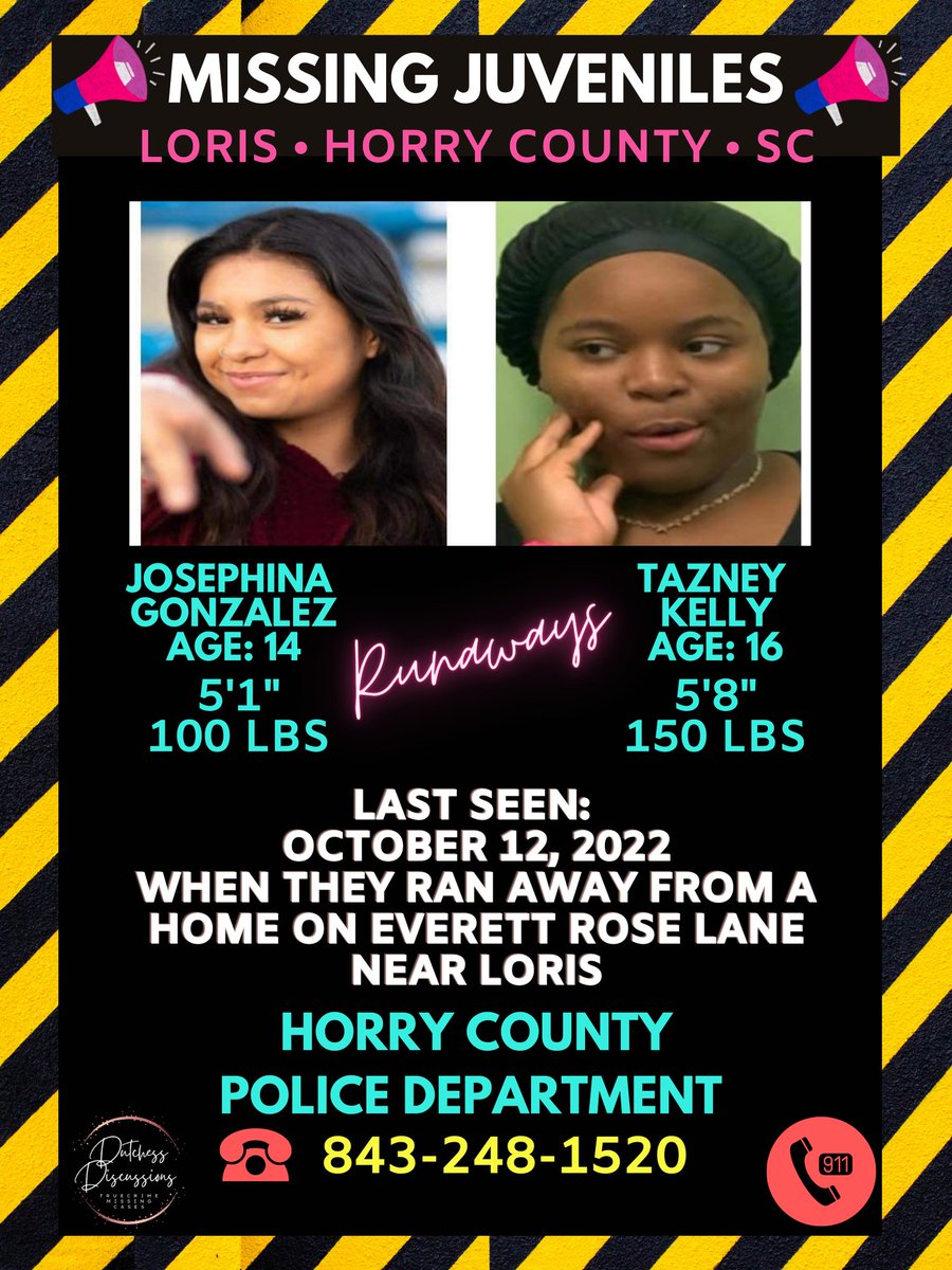 DutchGirlMB's tweet photo. #Missing #runaways #HorryCountySC
#LorisSC
#JosephinaGonzalez
#TazneyKelly
#SHARE #BOLO #help @horrycountypd @WBTWNews13 @horrysheriff @wmbfnews @wpdeabc15 @ArcticfoxTrue @BvK11194375 @HerNameWasAmber @ https://t.co/qEPytogVSi