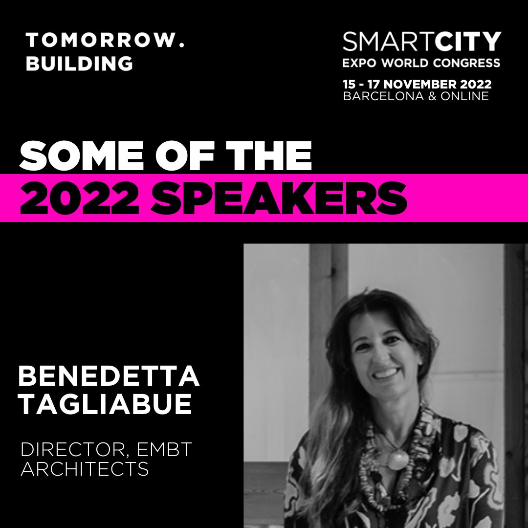 _TomorrowBuild's tweet photo. Thrilled to have @BeneTagliabue as a speaker for #TomorrowBuilding!

@EMBT Director and @enricmiralles President, she designed the Santa Caterina market in Barcelona and the Scottish Parliament in Edinburgh.

👀See more speakers👉 https://t.co/cLxcfi0sj0 
@SmartCityexpo https://t.co/wIlNky6BOM