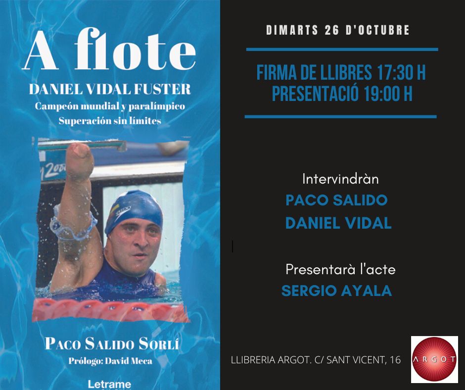 Hoy  en librería Argot de Castellón presentación del maravilloso libro escrito por Paco Salido sobre la asombrosa vida del mítico Daniel Vidal Campeón mundial y paralímpico.