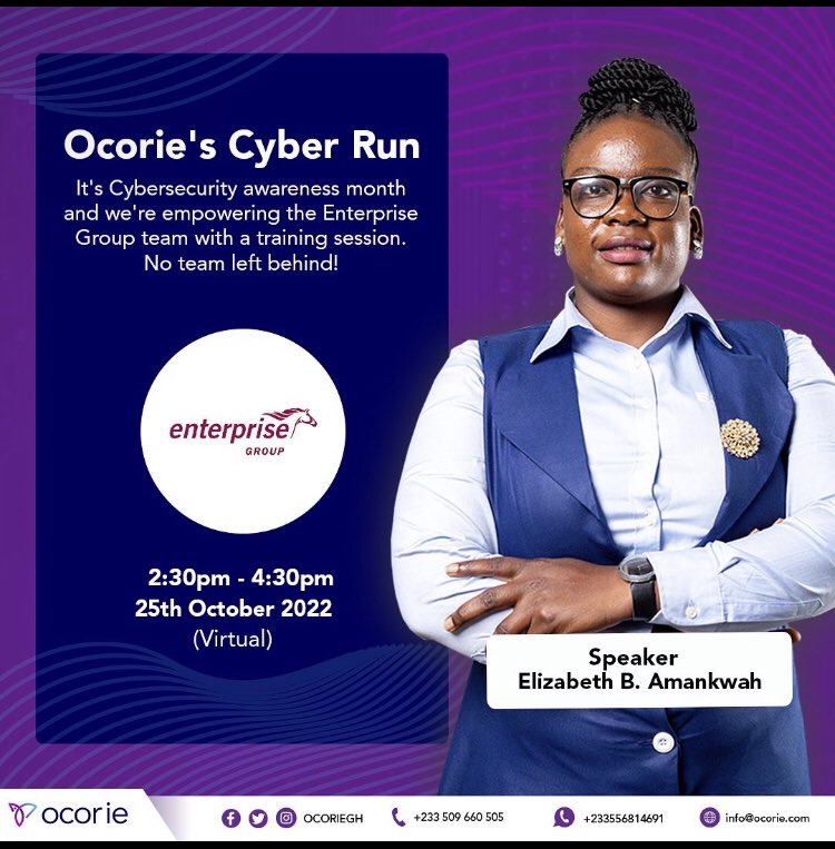 ocoriegh's tweet photo. Next on our cyber run is a stop with team @enterprisegh01
Follow us for insights and trainings on the local and global cyber security landscape. 
#CyberSecurity #Awareness #ocorie #LeavingNoOneBehind #InformationSecurity https://t.co/N8yPRamGQp