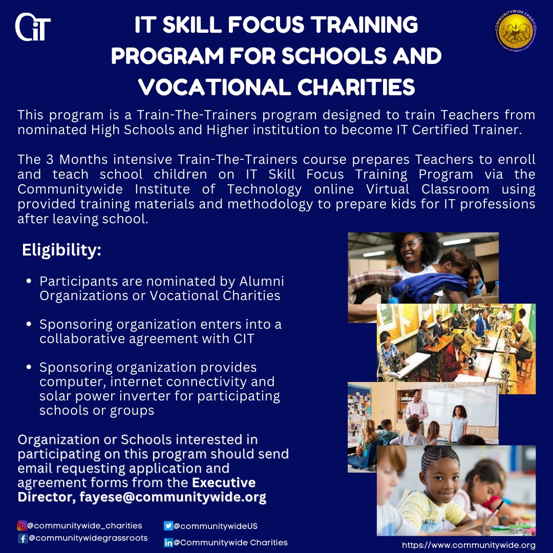 CommunitywideUS's tweet photo. We are pleased to announce new openings of our Free IT Skill Focus Training Programs.
This years's opportunity comes in new peaks, swipe to right to see the different programs and offerings.

Click the link on the bio to register https://t.co/wszr53tEmT