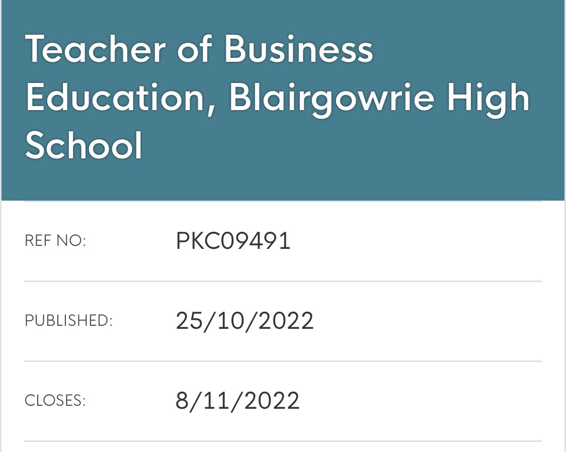 BlairgowrieHS's tweet image. 🚨 💻 We are recruiting for a full-time permanent Business Education teacher. A thriving, high attaining department @BUSINESSatBHS Get in touch for more info! ⚖️ 🚨