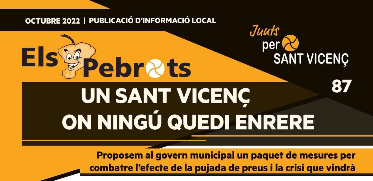 🆕 Ja és al carrer la nova edició de la revista Els Pebrots!

✍🏼 Parlem de polítiques socials i de com l'Ajuntament pot prendre mesures per ajudar la ciutadania en aquests moments de forta pujada dels preus.

Llegeix la revista a 📲 bit.ly/Pebrots87

#REimpulsemSVH