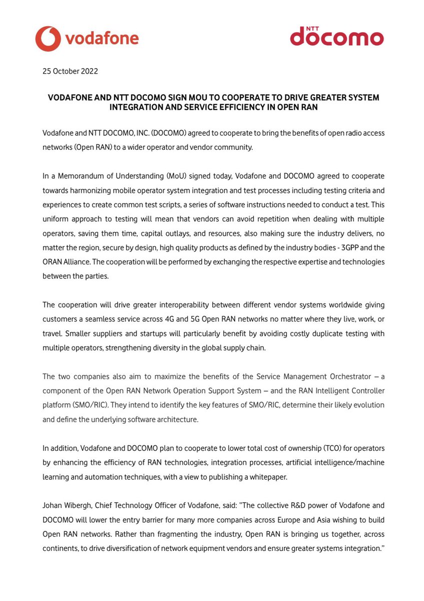 Slew of #OpenRan news from <a href="/VodafoneGroup/">Vodafone Group</a> with <a href="/nokia/">Nokia</a> <a href="/Samsung/">Samsung Electronics</a> <a href="/NTTDocomoNews/">NTT Docomo</a> 

Also commercial pilot in Germany <a href="/vodafone_de/">Vodafone Deutschland</a>

All key in helping goal of deploying Open RAN across 30% of its European footprint by by 2030 #Fyuz22 $vod