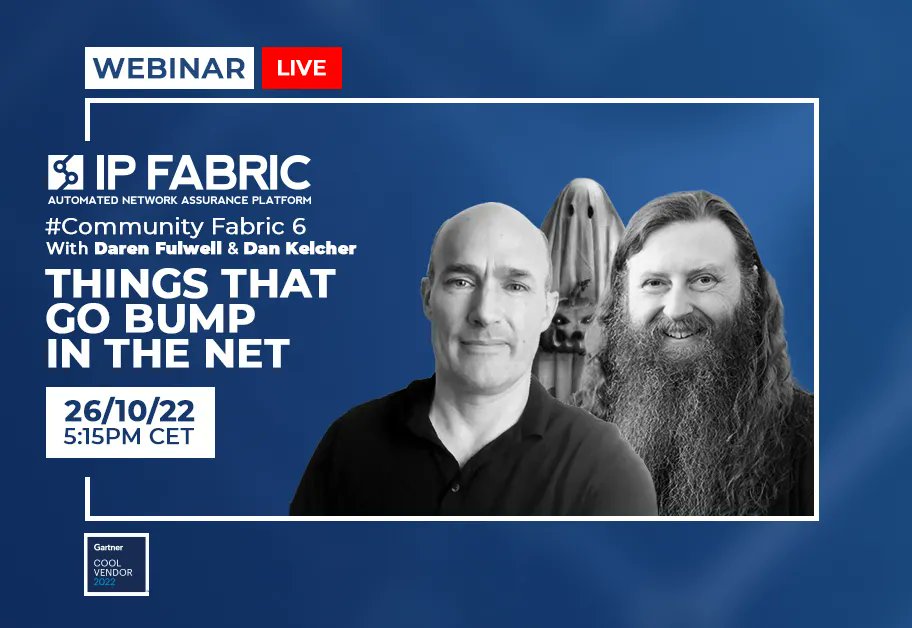 IP Fabric (@ipfabric) on Twitter photo @DarenFulwell and <a href="/Ipswitch/">Dan Kelcher</a> are here on Wednesday 26th October at 17:15 CET for an extra spooky #CommunityFabric 6, where they'll discuss ghoulish tales of networking horror from their careers.
Got some tales of your own to share? Let us know in the event comments! @DarenFulwell and <a href="/Ipswitch/">Dan Kelcher</a> are here on Wednesday 26th October at 17:15 CET for an extra spooky #CommunityFabric 6, where they'll discuss ghoulish tales of networking horror from their careers.
Got some tales of your own to share? Let us know in the event comments!