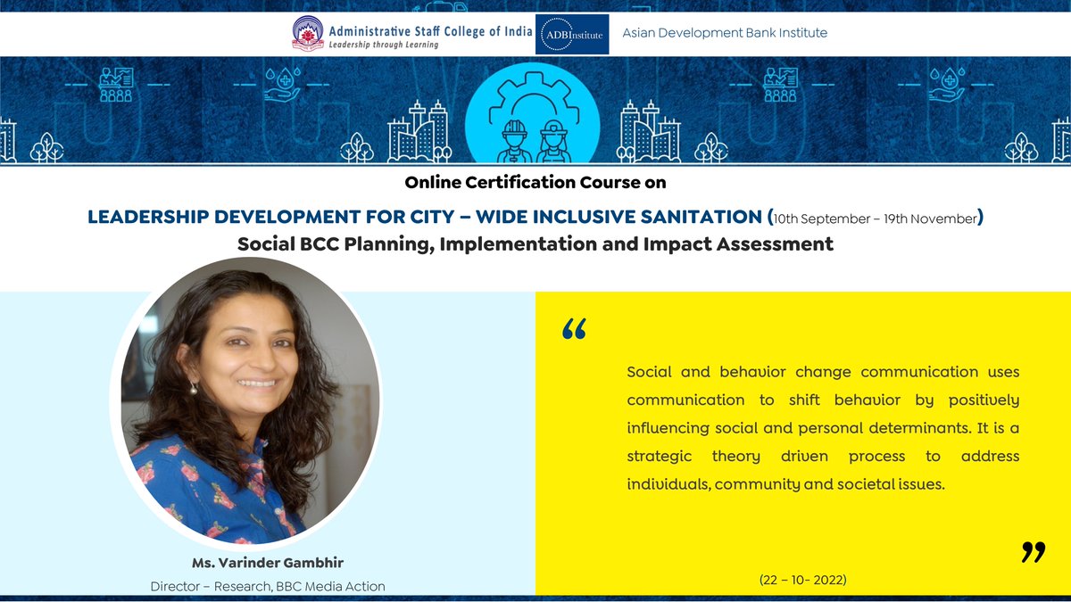 Urban_ASCI's tweet photo. Thank you, @varindergam for sharing the methods and tools of using communication to make a difference in the behaviours and lives of people. 
@ADBInstitute @varindergam @bbcmaIND 
#mediaforgood #sbcc #Communication #behaviourchange #devcomm https://t.co/0PMrrmiieb