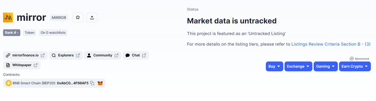 MAPP (@mirrorappfi) on Twitter photo New listing!
Pleased to announce that #MAPP MIRROR token is now listed <a href="/CoinMarketCap/">CoinMarketCap</a>: coinmarketcap.com/currencies/mir…
Market data will be updated after trading commences.
#mirror #mirrorapp #coinmarketcap #cmc #listing #BNBChain #bsc #altcoin #BSCGemsAlert New listing!
Pleased to announce that #MAPP MIRROR token is now listed <a href="/CoinMarketCap/">CoinMarketCap</a>: coinmarketcap.com/currencies/mir…
Market data will be updated after trading commences.
#mirror #mirrorapp #coinmarketcap #cmc #listing #BNBChain #bsc #altcoin #BSCGemsAlert