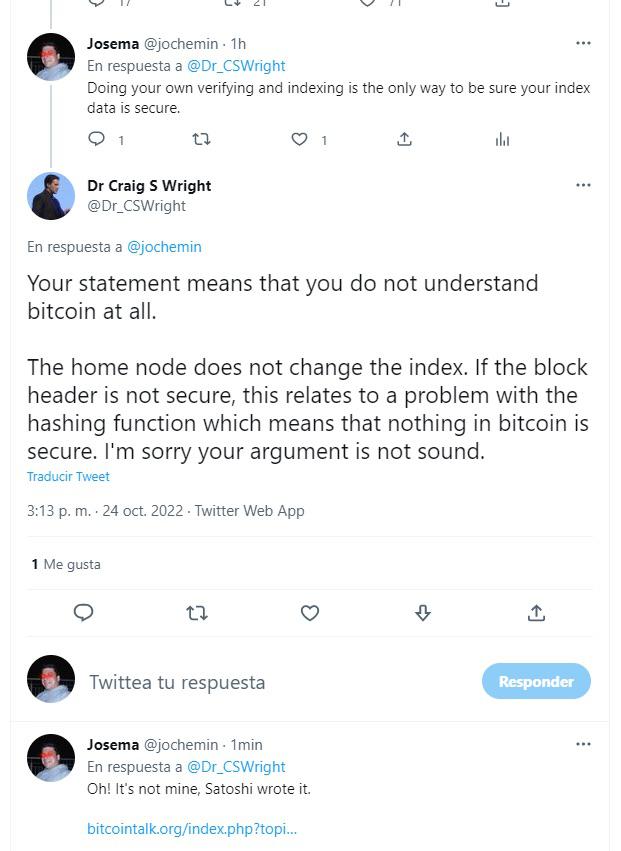 callebtc's tweet photo. Faketoshi owning himself. He removed the tweet so here it is again. 🤡 https://t.co/lrwV6SjiBA