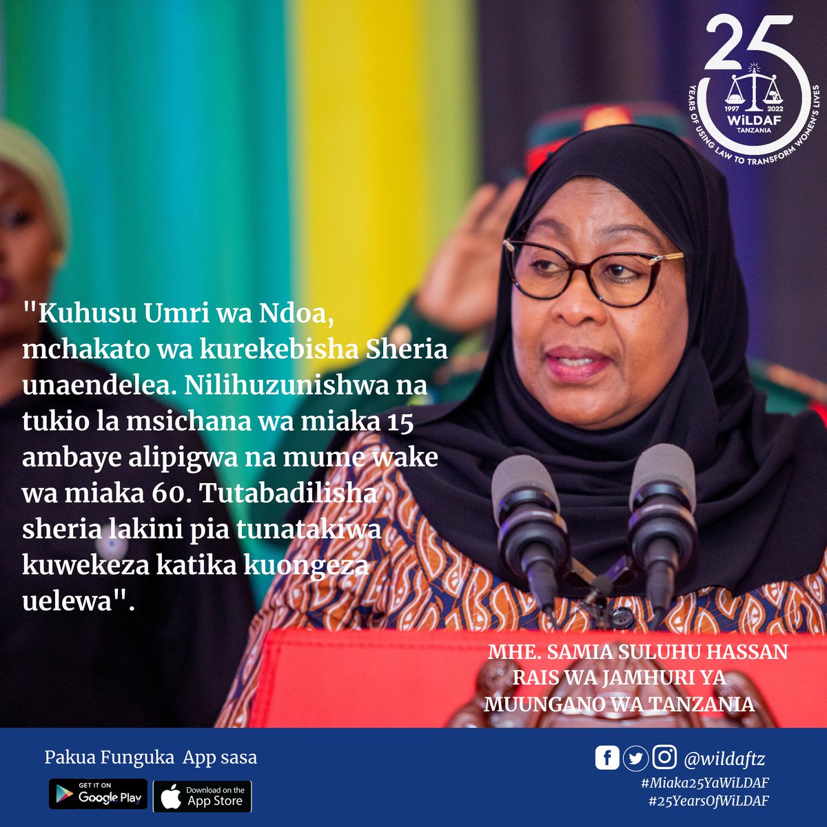 WiLDAFTz's tweet photo. Miaka 25 ya kutumia sheria kuboresha maisha ya wanawake.
#WiLDAF25
#Miaka25YaWiLDAF
#25YearsOfWiLDAF https://t.co/DNpHVNdhgU