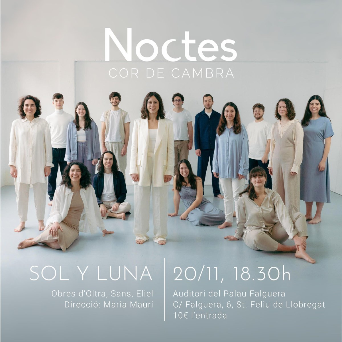 Aquest novembre cantem a Sant Feliu de Llobregat! El dia 20 a les 18.30h a l'Auditori del Palau Falguera. Podeu comprar entrades des de 10€ (8€ per a socis) aquí: 

entrapolis.com/entradas/nocte…

Us hi esperem! 💙
