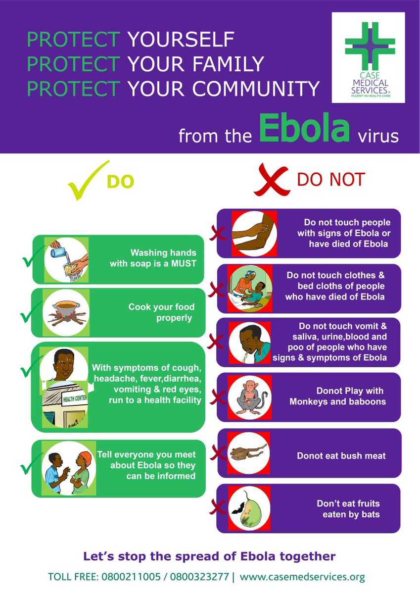 casemedservices's tweet photo. LET’S PROTECT OURSELVES AND EVERYONE AROUND US FROM EBOLA. BE CAUTIOUS! #stopthespreadofebola @MinofHealthUG @samuelsejjaaka @DrSebbaale https://t.co/nKMQLCXFTL