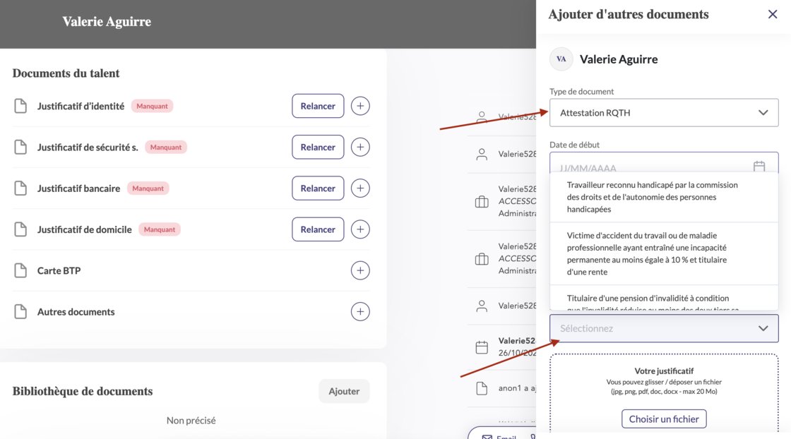 #changelog Travailleurs handicapés : comment le déclarer ?

Qu'est ce que c'est ?
La fiche talent évolue !
Il est désormais possible d'indiquer les documents relatifs à un travailleur handicapé.
👉 nouveautes.troops.fr/247665