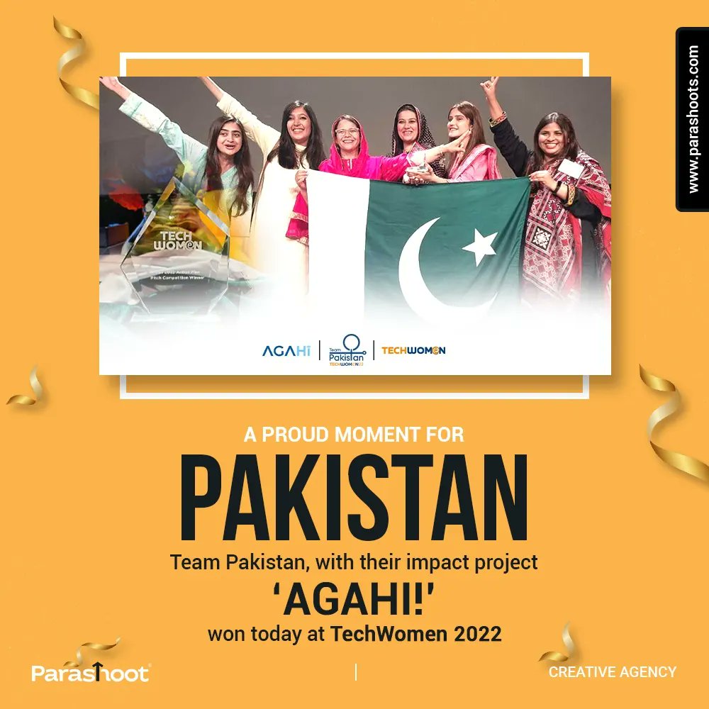 Parashoot_s's tweet photo. Team Pakistan, with their impact project ‘Agahi!’, won today at TechWomen 2022.
#Parashoot #techwomen #teampakistan #techwomen22 #projectagahi #awardwinning #Parashootstudios #innovation #socialimpact #techwomen2022 #empowerment https://t.co/XYQFN4gb3x
