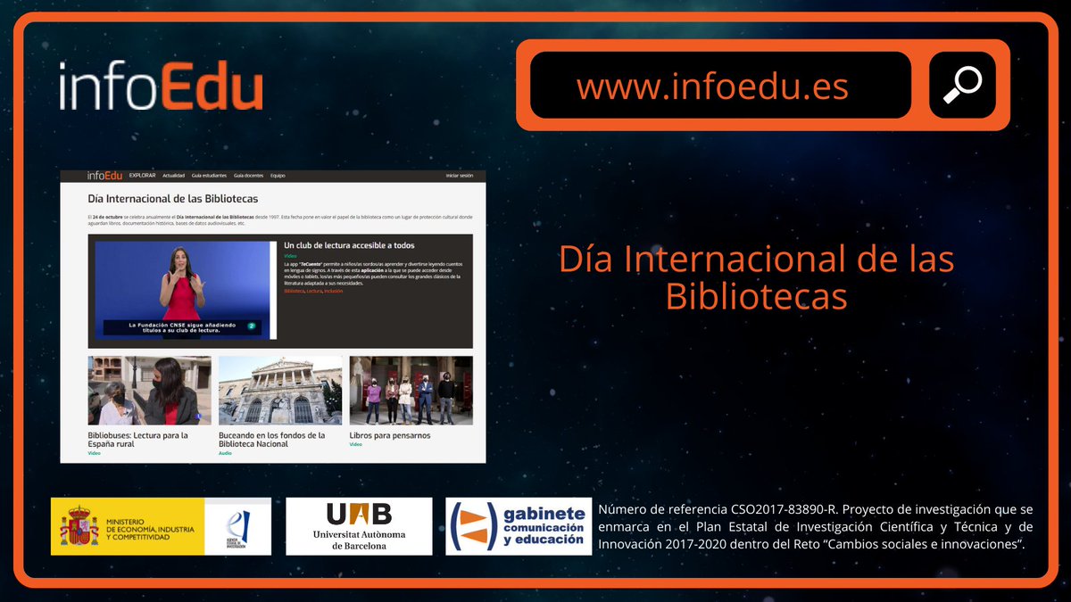 INFOEDUes's tweet photo. 💻¡Nueva portada disponible!
🗣️Esta semana #InfoEdu dedica su portada al Día Internacional de las Bibliotecas, una fecha que pone en valor el papel cultural en la sociedad de las bibliotecas.
🔗Entra en https://t.co/Lirh3PSLQw y explora https://t.co/J60UrRDdUE