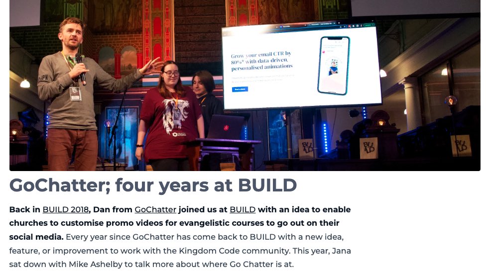 On the Kingdom Code blog today Jana talks to Mike from @gochattervideos about coming to BUILD four years in a row, the work they they’re doing, and their new tent-making venture… kingdomcode.org.uk/blog/2022/go-c…