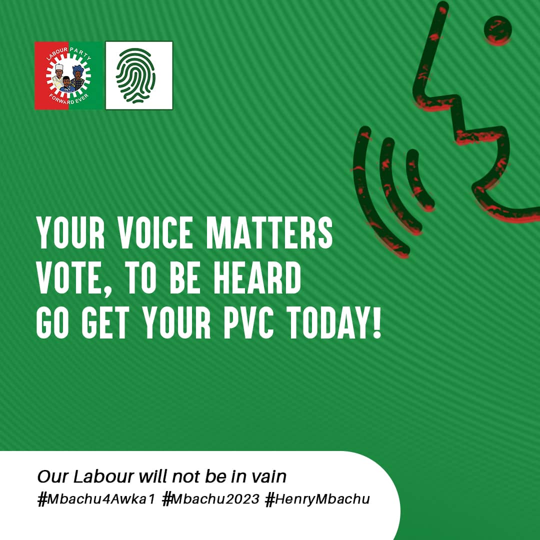 MbachuHenry23's tweet photo. Go get your PVC!
It is your power to vote
#Mbachu4Awka1 #mbachuhenry #mbachu #mbachu4hoa https://t.co/CVblCSenlq