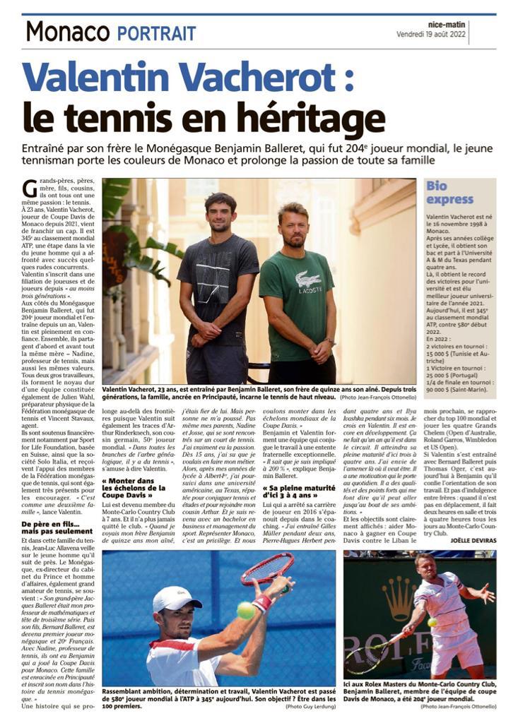 Valentin Vacherot : le tennis en héritage 

<a href="/Nice_Matin/">Nice-Matin</a> <a href="/val_vacherot/">Valentin Vacherot</a> <a href="/Benji_Balleret/">Balleret Benjamin</a> #soloItalia <a href="/FMTMONACO/">FMT MONACO</a> <a href="/yonex_tennis/">Yonex Tennis</a>