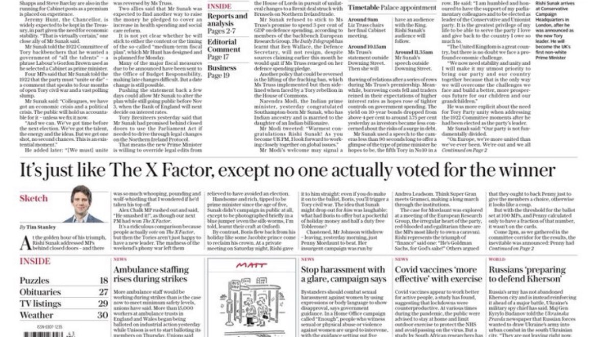 Perhaps an ominous sign for a government hoping for 2 years … front pages of Conservative supporting newspapers, Telegraph and Sun. already pointing out that “not a single vote has been cast”.