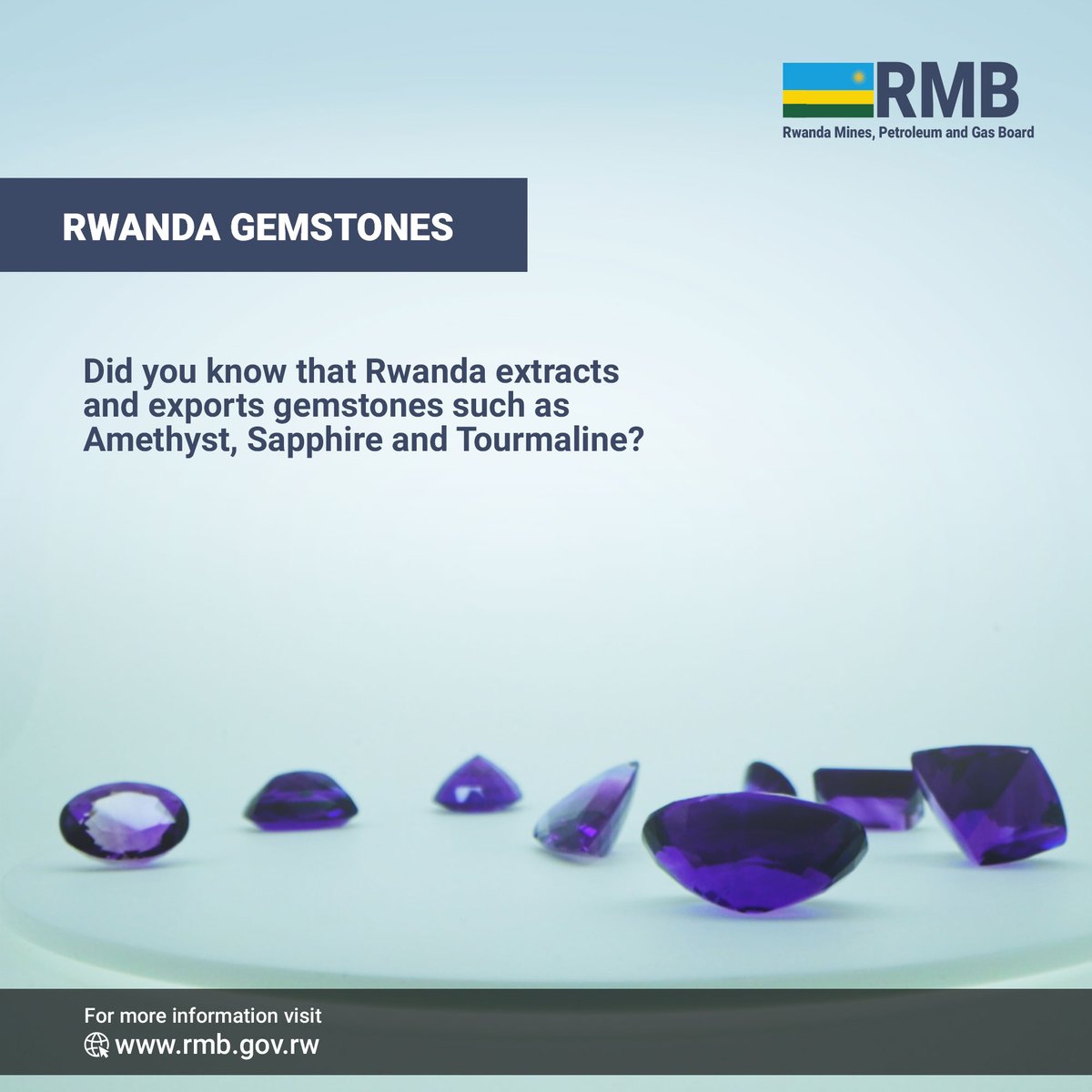 RwandaMinesB's tweet image. #RwandaGems
Did you know that Rwanda extracts and exports gemstones such as Amethyst, Sapphire and Tourmaline?

Wari uzi ko u Rwanda rucukura kandi rukohereza mu mahanga amabuye y&apos;amabengeza yo mu bwoko bwa Amethyst,Sapphire na Tourmaline?