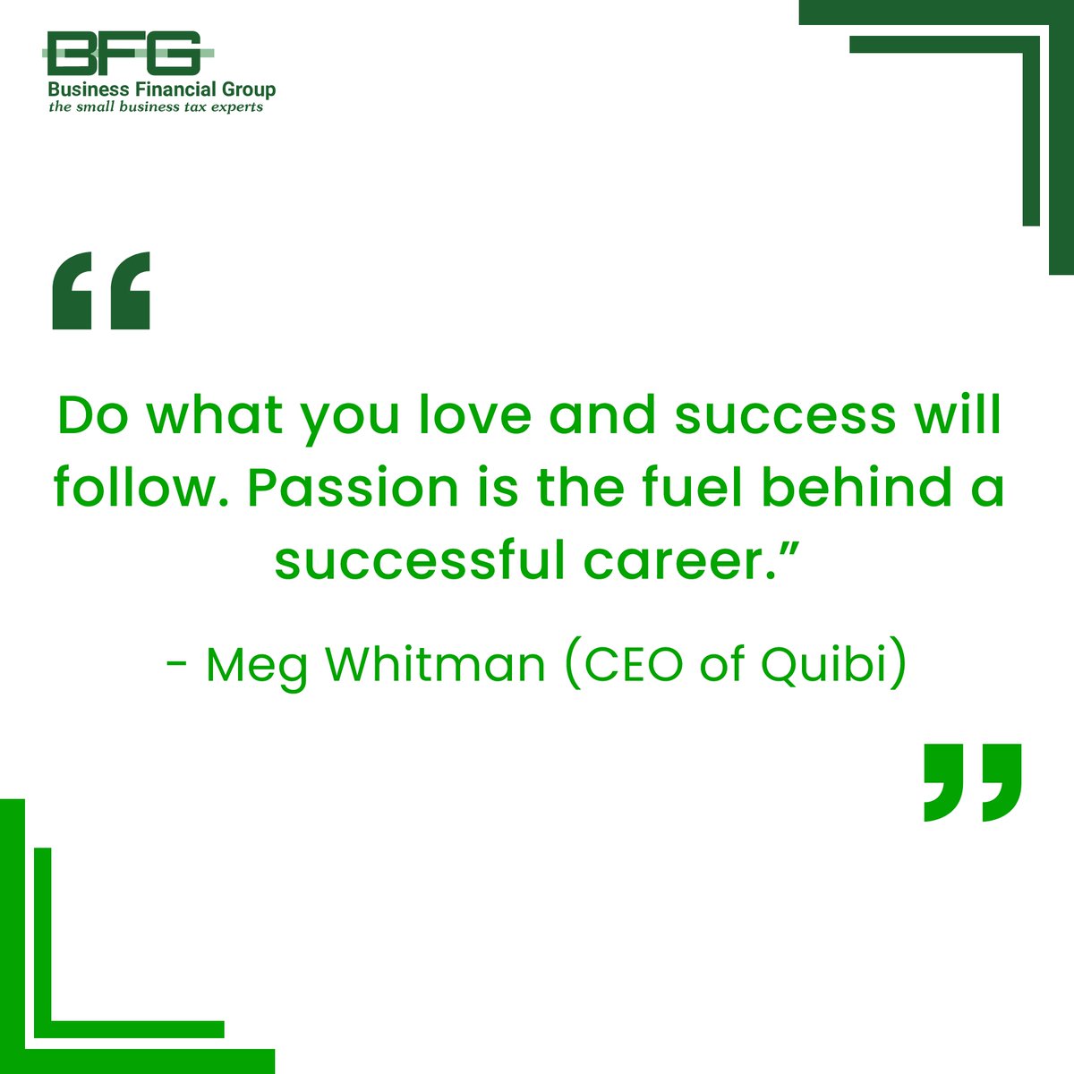 bfgusainc's tweet photo. Do what you love and success will follow. Passion is the fuel behind a successful career.” - Meg Whitman, CEO of Quibi
#motivation #success #successquotes #quote #quoteoftheday #quotesdaily #motivational #motivationquote #instaquotes #financialgroup https://t.co/AY7C8AAbvt