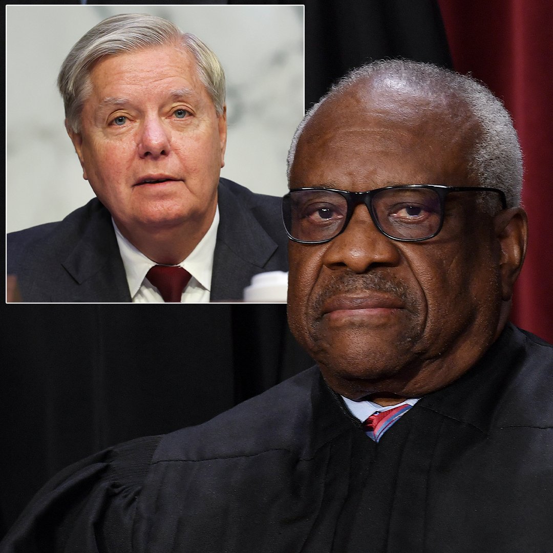 NEWSMAX's tweet photo. Justice Clarence Thomas issued an order preventing Sen. Lindsey Graham from being compelled to testify before a grand jury about allegations of 'election interference' in Georgia: https://t.co/Bz6eiicNkE https://t.co/GM4OzI97Qc