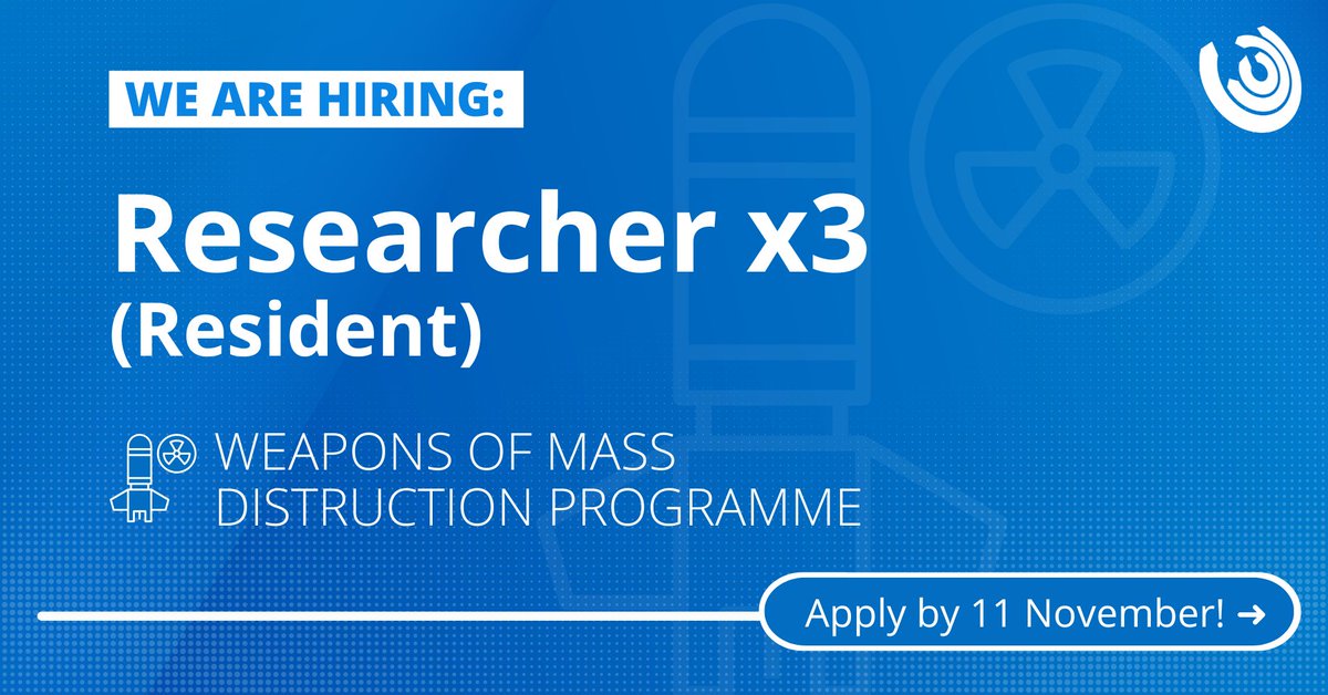 🚨 Join our team 🚨 #UNIDIR is looking for 3️⃣ Researchers to join our Weapons of Mass Destruction Programme🌐. Apply by November 11 ➡️ unidir.org/ResercherWMD #UNjobs #GenevaJobs #WMD