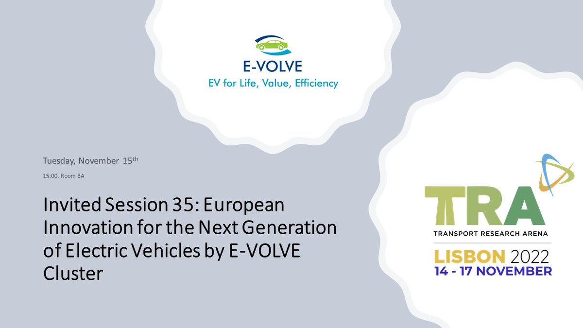 E-VOLVE is traveling to Lisbon! The Cluster projects will be <a href="/TRA_Conference/">TRA Conference</a>, join our Invited Session No 35!

Come meet with us and let us discuss our transition to Horizon Europe and the future #greenvehicle!

h2020-evolvecluster.eu/e-volve-invite…

<a href="/MOBI_VUB/">MOBI Electromobility Research Centre</a> <a href="/cinea_eu/">CINEA 🇪🇺</a>
