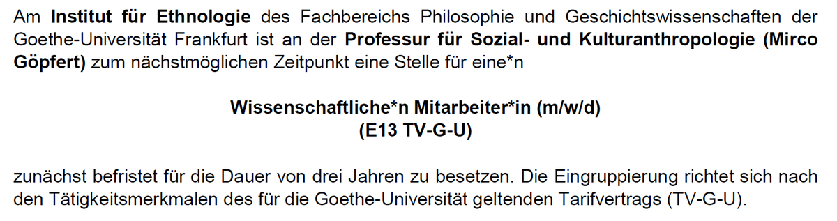 Mirco Göpfert / @goepfe@bsky.social (@mirco_goepfert) on Twitter photo !! Ausschreibung !! Noch 6 Tage !!
Am Institut für Ethnologie
<a href="/goetheuni/">Goethe-Universität</a>
ist eine Postdoc-Stelle ausgeschrieben -- in meinem kleinen Team :-)
uni-frankfurt.de/126039663/WiMi… !! Ausschreibung !! Noch 6 Tage !!
Am Institut für Ethnologie
<a href="/goetheuni/">Goethe-Universität</a>
ist eine Postdoc-Stelle ausgeschrieben -- in meinem kleinen Team :-)
uni-frankfurt.de/126039663/WiMi…