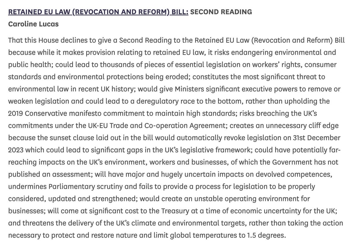 This Orwellian 'Brexit Freedoms Bill' being debated in Parliament today is a bonfire of hundreds of vital laws & regulations which protect nature, workers' rights & conditions, and so much more. It's a deregulatory race to the bottom. It must not pass. My amendment 👇
