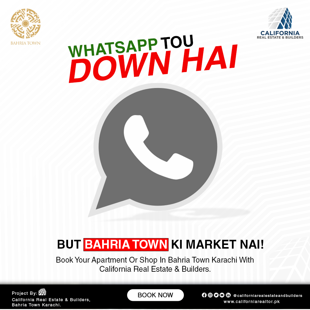 WhatsApp Down! | California Real Estate &amp; Builders
Connect with us through other social mediums such as Facebook, Instagram, and Linked In.
#whatsappstatus #whatsappdown 
#WhatsApp #BahriaTownKarachiProperties #bahriatownprices #bahriamarket #newproject #InnovativeSolutions