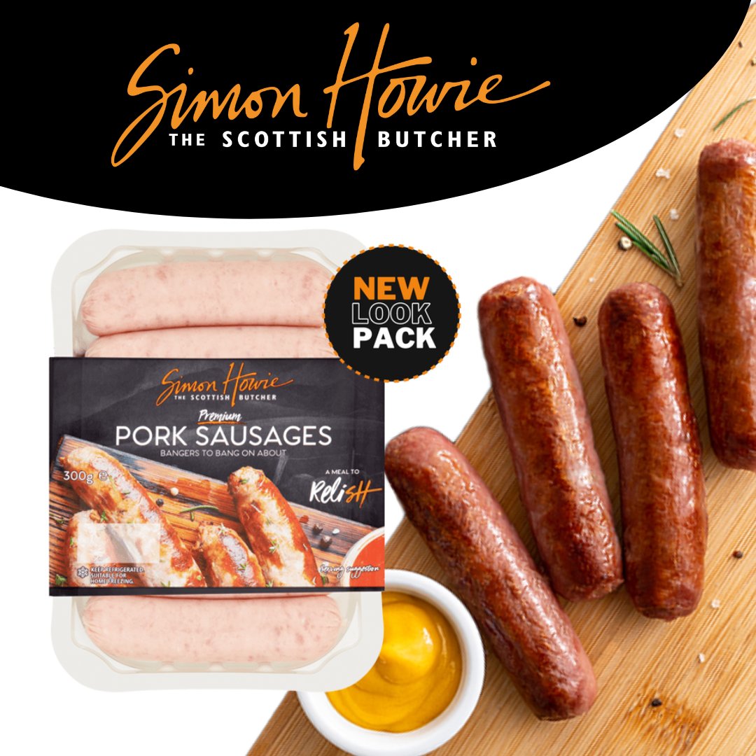 Simon_Howie's tweet photo. The same bangin' bangers... With a NEW LOOK vertical pack! Look out for our straight up-and-down tasty Premium Pork Sausages in supermarkets! 😋🍴 #simonhowie #supermarketrange https://t.co/HPwqXa20V7