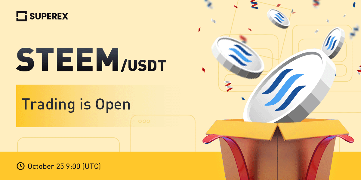 SuperExet's tweet photo. https://t.co/4qtNlNs5vB👽 New Listing: @steemit

🪙Listing: $STEEM

⏰Trading Starts: 9:00 (UTC) October 25, 2022
➡️Deposit and withdrawal: 9:00 (UTC) October 25
➡️Details: https://t.co/SSDtkKFdSH

Trade crypto in the first #Web3 #exchange!

#SuperEx #DEX #BTC #STEEM https://t.co/nbOyD7eNKR