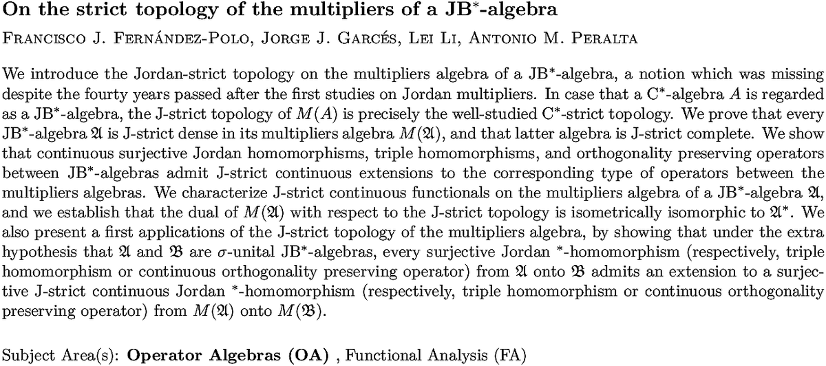 arxiv.org/abs/2210.13353…
F J Fernández-Polo et. al.
On the strict topology of the multipliers of a JB$^*$-algebra