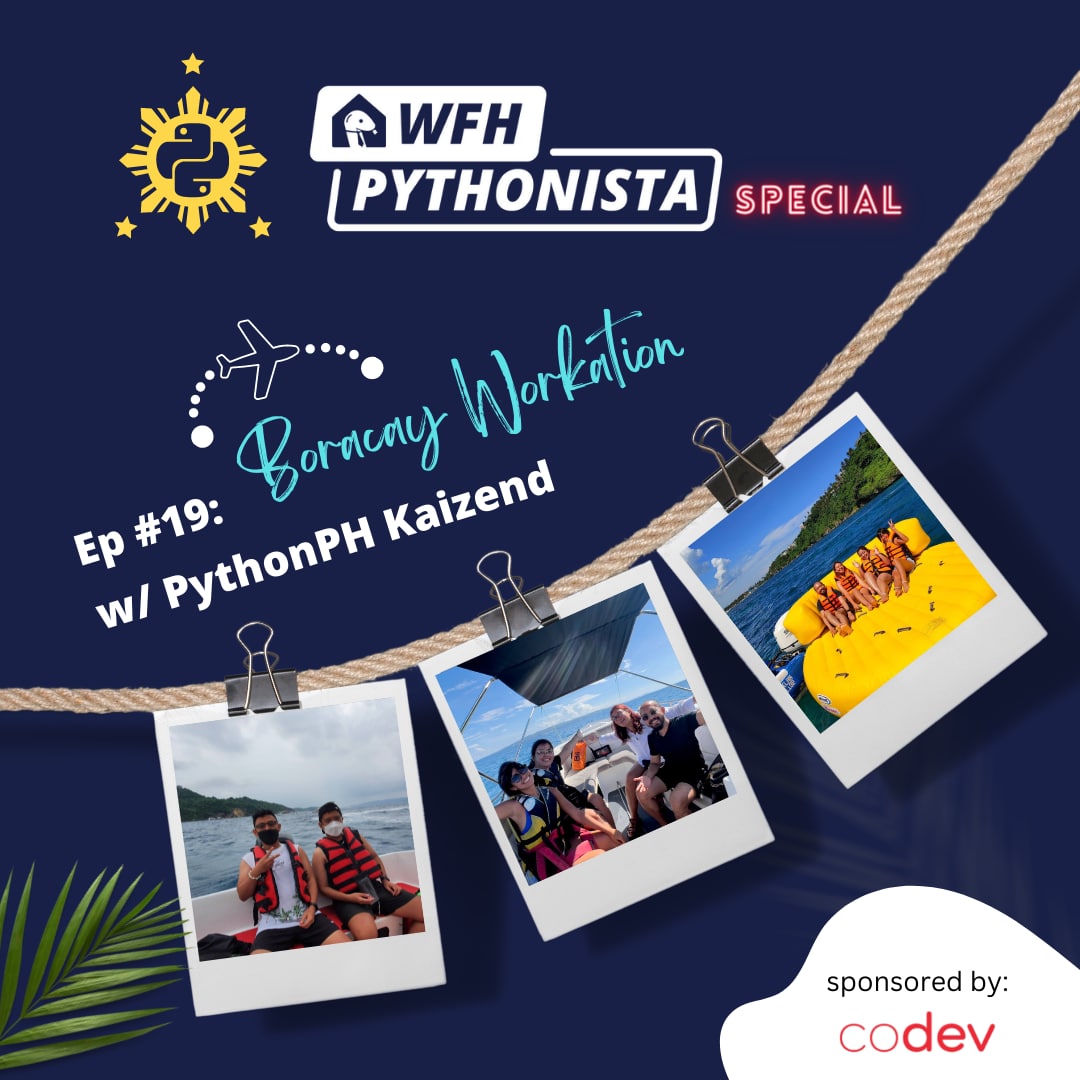 pythonph's tweet image. WFH Pythonista Special Ep#19: Boracay Workation w/ PythonPH Kaizend

What is it like working while living the island life? Pythonistas share their experiences this Sat! 🙂
RSVP: bit.ly/3DCCDH3

🤝 Special thanks to @CoDevPhils
for sponsoring this episode!

#wfhpythonista