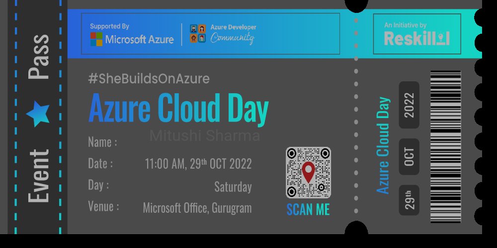 MitushiSharma4's tweet photo. Received the pass for the Azure Cloud Day GGN!
Can't wait for the event and to meet so many new people and hopefully learn from them.💫 
A big thanks to @roopal_mittal21 @azdevindia @Azure @Reskilll @mrsarthak001 for this opportunity! 
#ShebuildsOnAzure #clouddayGGN https://t.co/IXZOA4XzCA