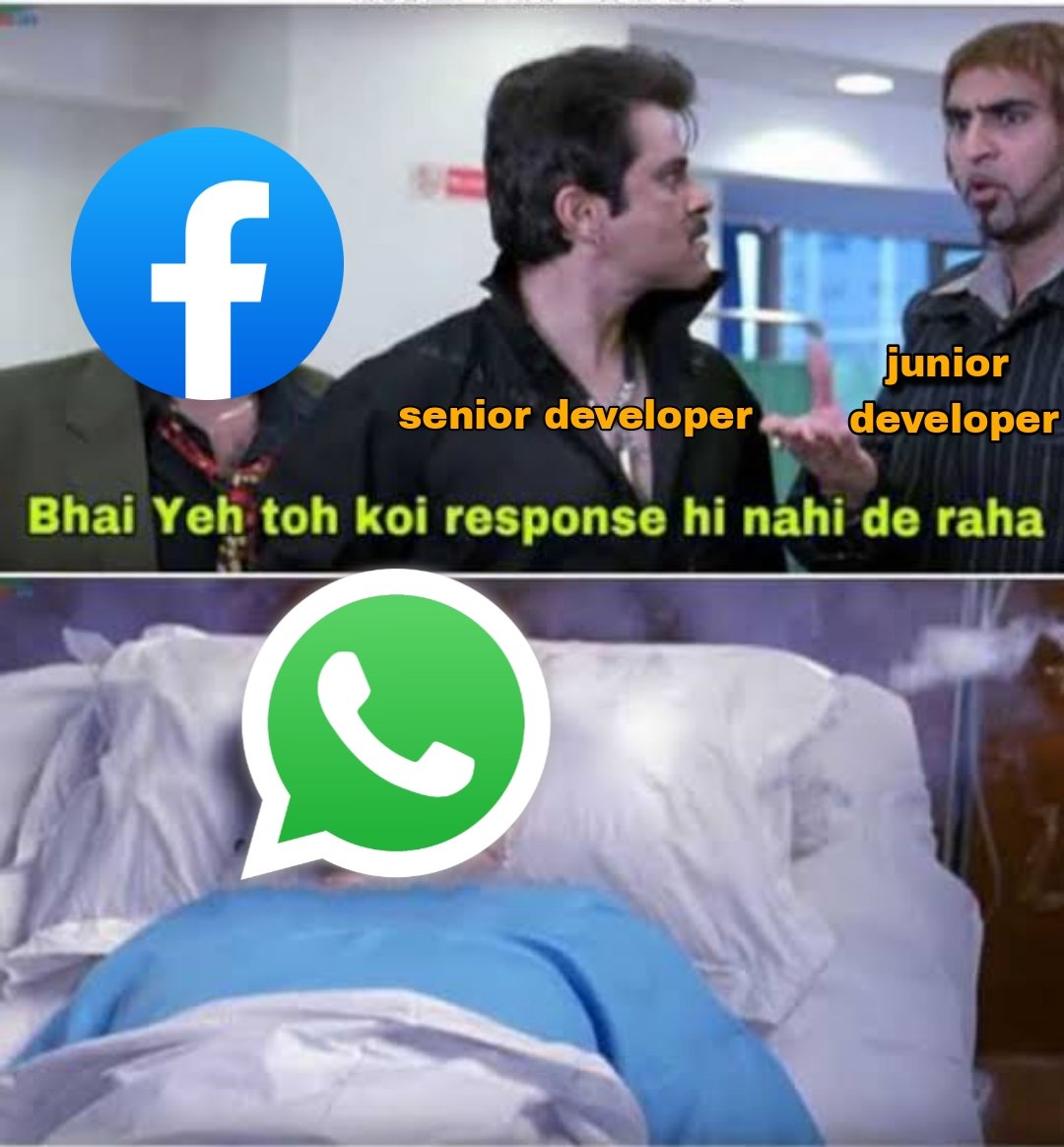 CelebHoonYaarr's tweet photo. When senior developer went for a diwali holiday and junior developer push the code to production server 😂😭🫶

Mark bhaiya do something 

#WhatsAppDown 
#Diwali 
#Diwali2022 https://t.co/XXzUqVX00n