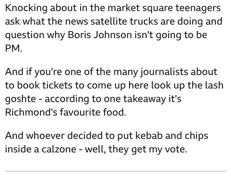 Finding out what people in Richmond think about <a href="/RishiSunak/">Rishi Sunak</a>, and accidentally finding something I need for my tea…

“And whoever decided to put kebab and chips inside a calzone - well, they get my vote.”

bbc.co.uk/news/uk-englan…