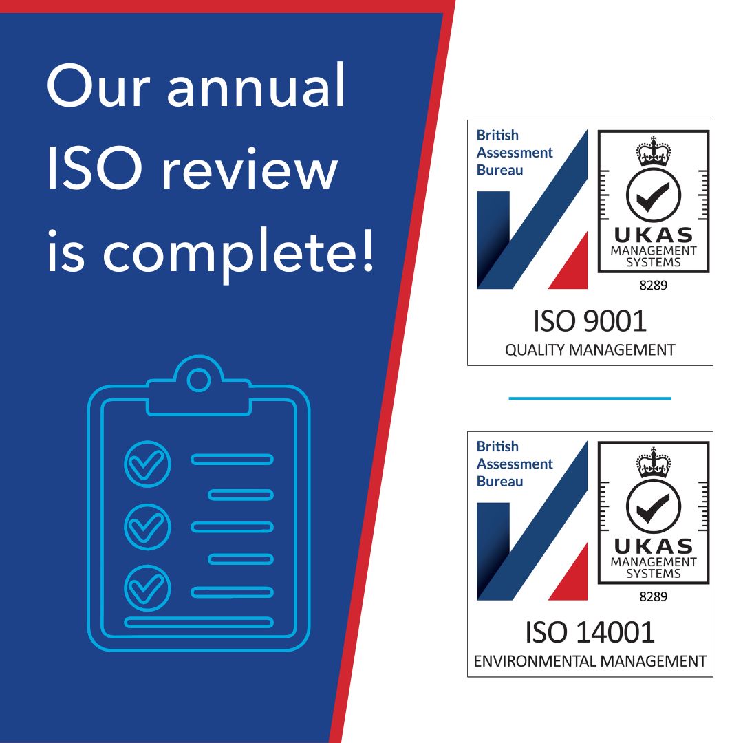 Quality and environmental standards are fundamental to the success of our business. 
Our annual ISO review was carried out earlier this month and we are very proud of retaining our standards through certification of ISO 9001 and ISO 14001
#ISO9001 #ISO14001