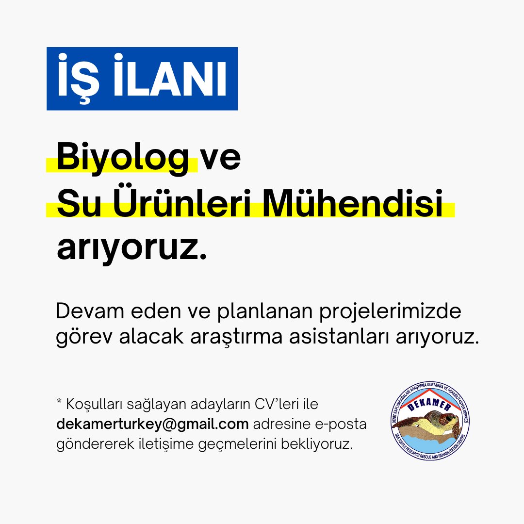 dekamerturkey's tweet photo. Biyolog ve Su Ürünleri Mühendisliği bölümlerinden mezun, devam eden ve planlanan projelerimizde görev alacak araştırma asistanları arıyoruz.

Koşulları sağlayan adayların CV’leri ile dekamerturkey@gmail.com adresine mail göndererek iletişime geçmelerini bekliyoruz. https://t.co/KgoEZp6r5E