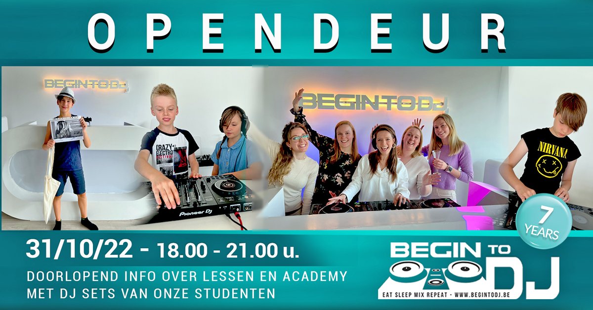 begintodj's tweet photo. Zondag 31 oktober bestaan we 7 jaar, dat vieren we met onze opendeur van 18u tot 21u, kom gerust eens een kijkje nemen...😀
#dj #djschool #djacademy #djlife #pioneerdj #djkids https://t.co/S7rzo52pEh