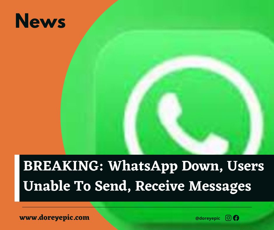 doreyepic's tweet photo. WhatsApp, the instant communication app owned by Meta, is reportedly down.

WhatsApp users are currently unable to send or receive messages on the app. 

WhatsApp outage was noted few minutes past 8:00 Tuesday morning (WAT). 

#whatsappdown #WhatsApp https://t.co/Qr0dVHZzaR